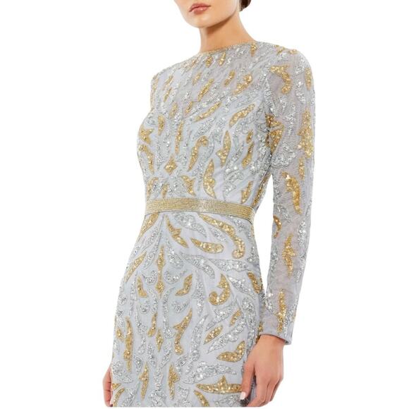 Mac‎ Duggal 5124 Platinum Gold Sequin Beaded Long Sleeve Dress Size 10 $598 - Picture 2 of 9